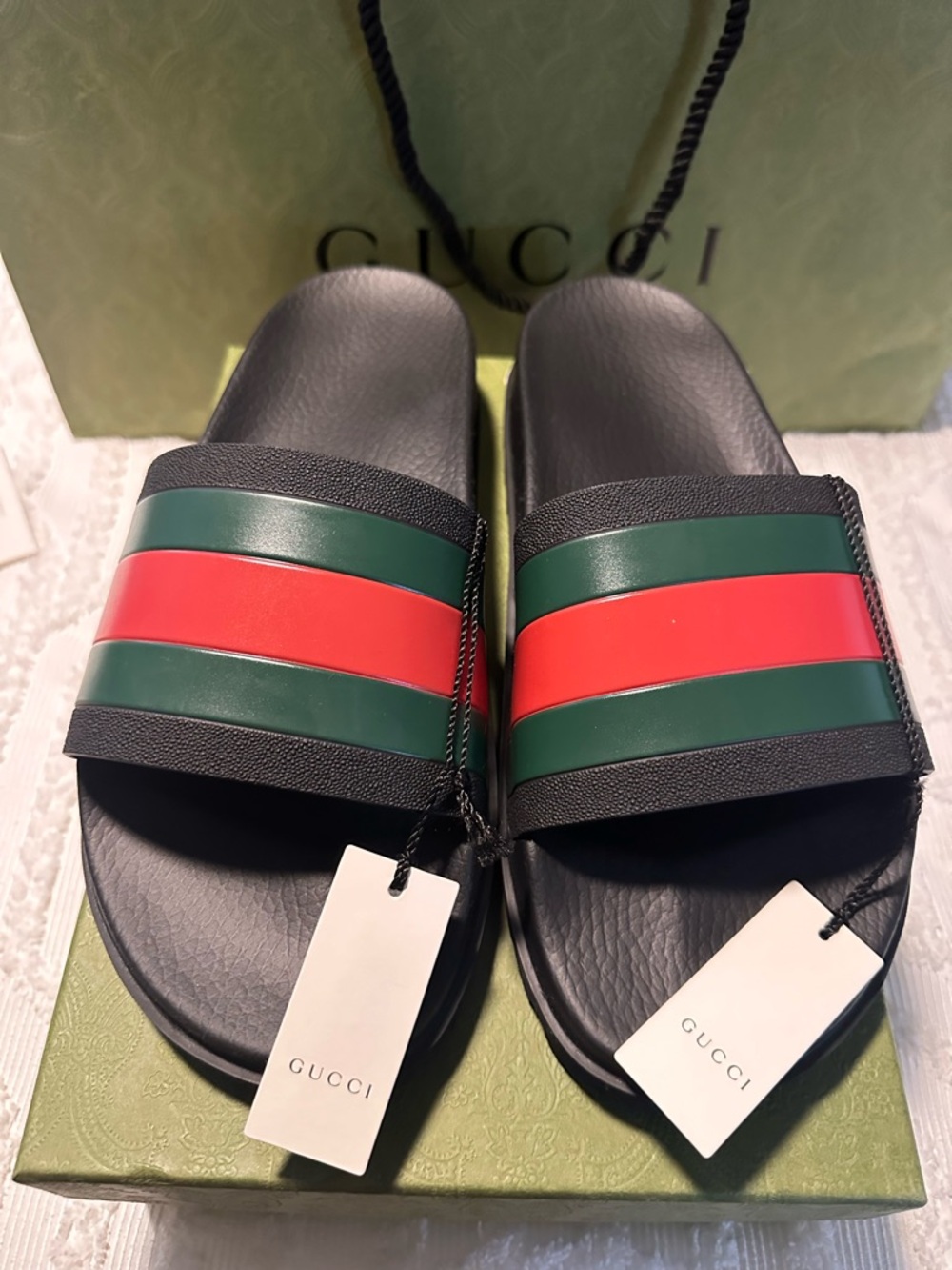 Gucci Men’s Web Rubber Slide Sandal